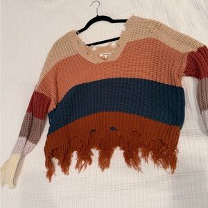 Matisse Multicolor Fringed V-Neck Sweater